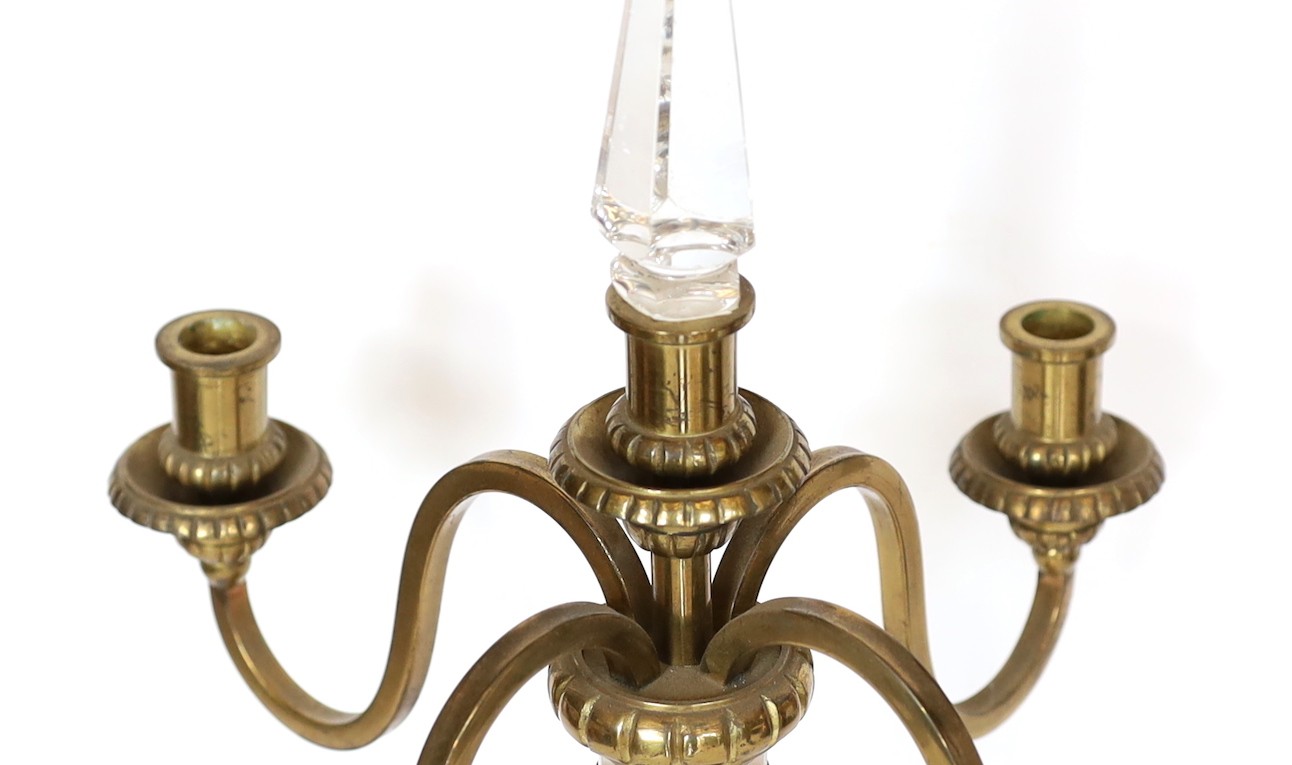 A French bronze and cut class four light candelabrum, height 45cm